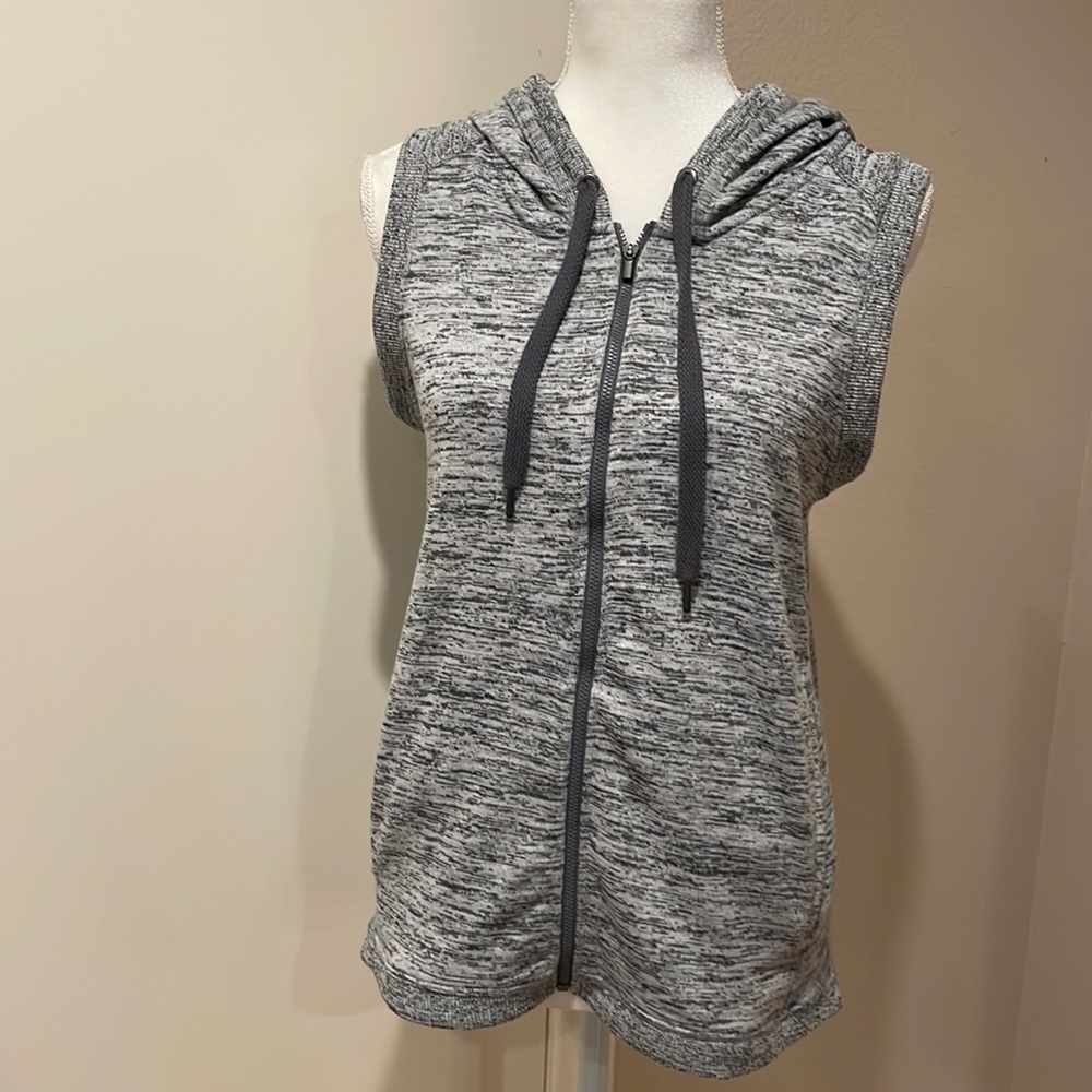 Athleta Gray Marled Sleeveless Zip Hoodie